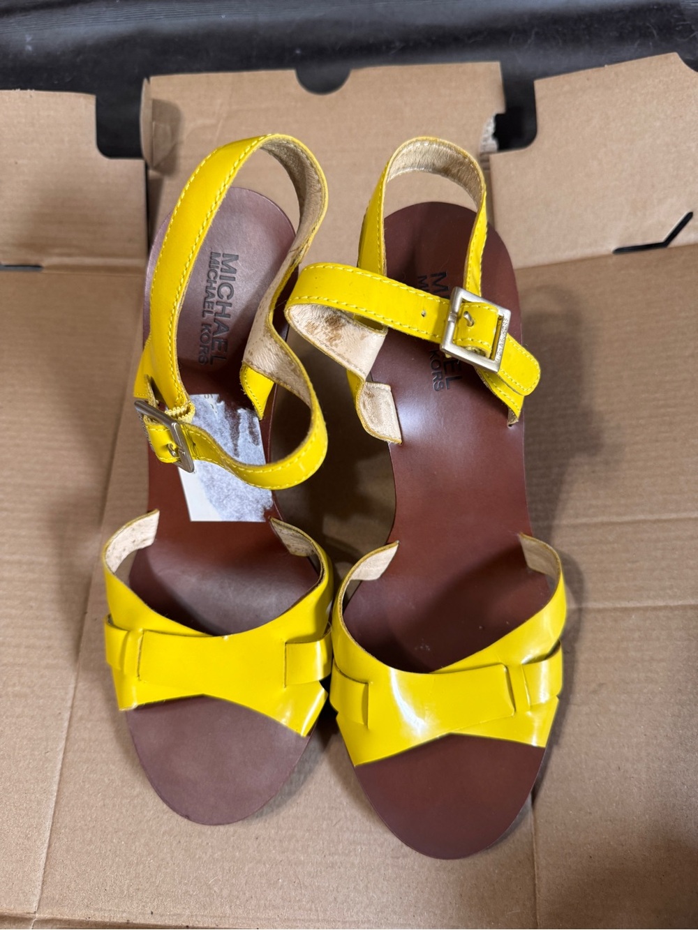 Michael Kors Yellow Patent Leather Ankle Strap Sandals with Buckle
